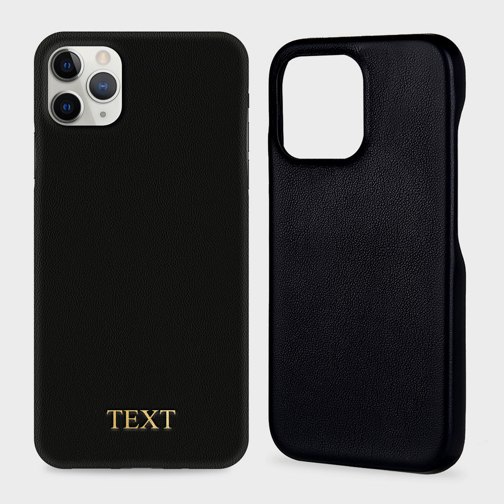 Custom for iPhone 11 Pro Max Initials Engraving Slim Leather Case