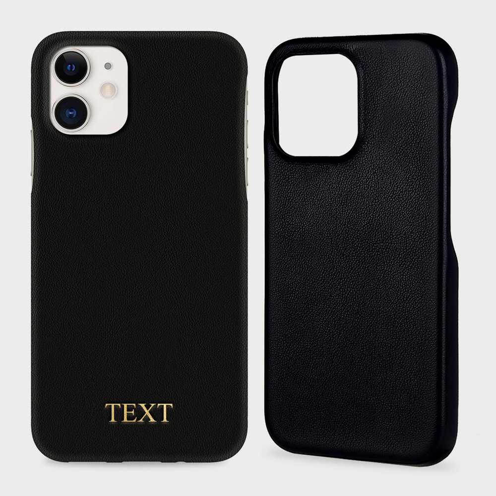 Custom for iPhone 12 Initials Engraving Slim Leather Case