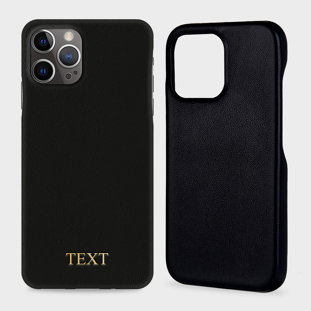 Custom for iPhone 12 Pro Initials Engraving Slim Leather Case