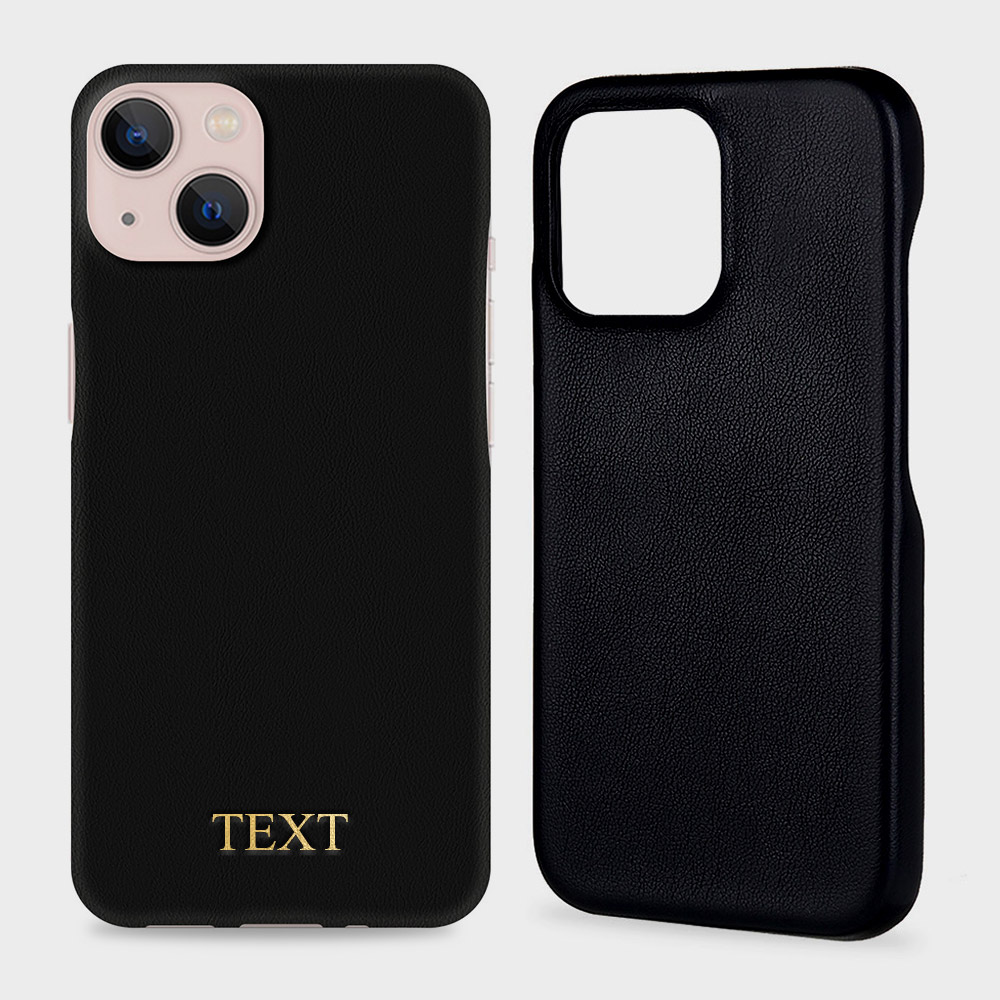 Custom for iPhone 13 Initials Engraving Slim Leather Case