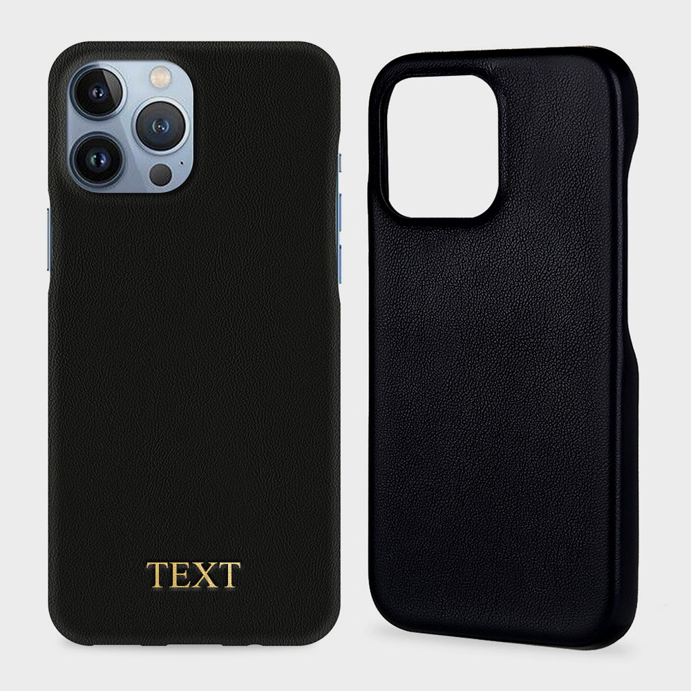 Custom for iPhone 13 Pro Max Initials Engraving Slim Leather Case