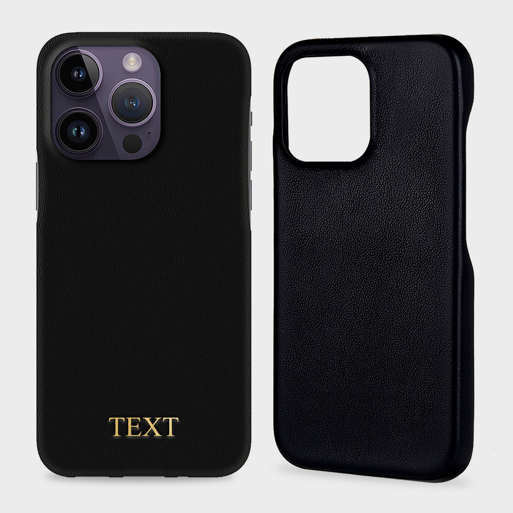 Custom for iPhone 14 Pro Initials Engraving Slim Leather Case
