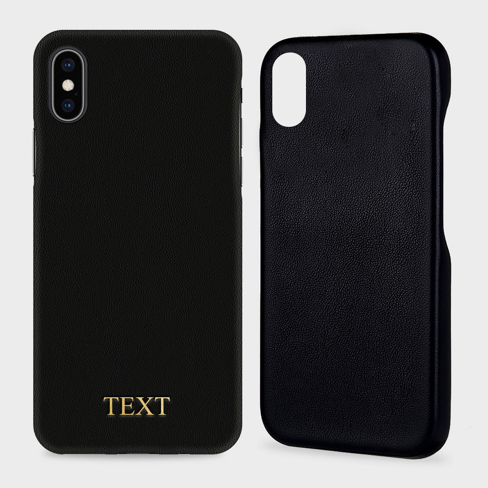 Custom for iPhone XS Initials Engraving Slim Leather Case