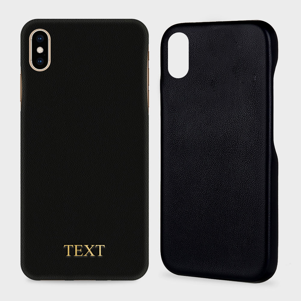 Custom for iPhone XS Max Initials Engraving Slim Leather Case